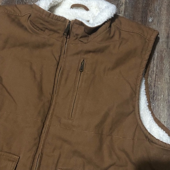 Vintage Lee Workwear Vest Men's Large Brown Sherpa Full Zip Cargo Outdoor - Picture 4 of 8